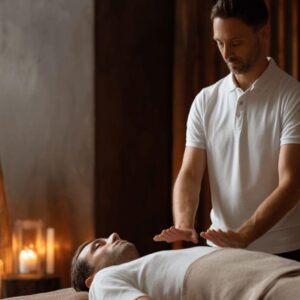 Niveau 1 Reiki RKL — geste énergétique sur une personne allongée